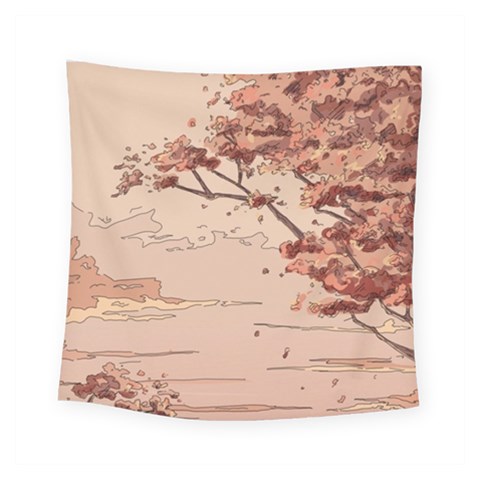 Pastel Nature , Art, Blue, Cute, Nature, Pink Square Tapestry (Small) from ArtsNow.com