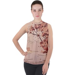 Mock Neck Chiffon Sleeveless Top 