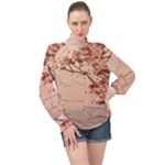 Pastel Nature , Art, Blue, Cute, Nature, Pink High Neck Long Sleeve Chiffon Top