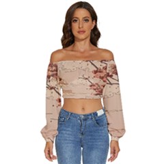 Long Sleeve Crinkled Weave Crop Top 