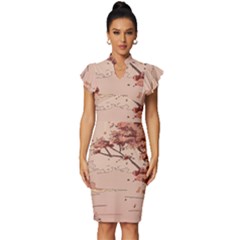 Vintage Frill Sleeve V-Neck Bodycon Dress 