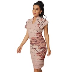 Vintage Frill Sleeve V-Neck Bodycon Dress 