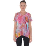 Marbling art Cut Out Side Drop T-Shirt