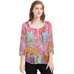 Marbling art Chiffon Quarter Sleeve Blouse