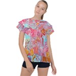 Marbling art Ruffle Collar Chiffon Blouse