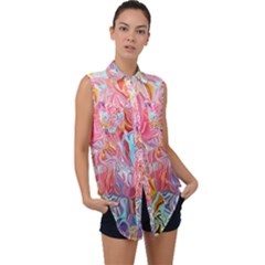 Sleeveless Chiffon Button Shirt 