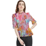 Marbling art Frill Neck Blouse