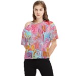 Marbling art One Shoulder Cut Out T-Shirt