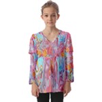 Marbling art Kids  V Neck Casual Top