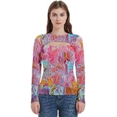 Marbling art Women s Cut Out Long Sleeve T