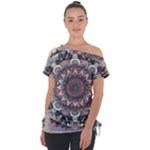 Pattern Nature Off Shoulder Tie-Up T-Shirt