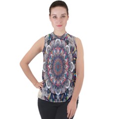 Mock Neck Chiffon Sleeveless Top 