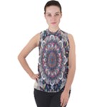 Pattern Nature Mock Neck Chiffon Sleeveless Top