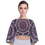 Pattern Nature Tie Back Butterfly Sleeve Chiffon Top