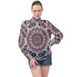 Pattern Nature High Neck Long Sleeve Chiffon Top