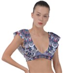 Pattern Nature Plunge Frill Sleeve Bikini Top