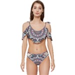 Pattern Nature Ruffle Edge Tie Up Bikini Set	