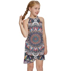 Kids  Halter Collar Waist Tie Chiffon Dress 