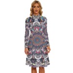 Pattern Nature Long Sleeve Shirt Collar A-Line Dress