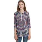 Pattern Nature Women s Zip Front V-Neck 3/4 Sleeve Casual Top Pocket Shirt