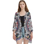 Pattern Nature Open Front 3/4 Sleeve Batwing Chiffon Cardigan Kimono