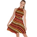 Waves Pattern Abstract Neutrals Sleeveless Halter Neck A-Line Dress