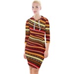 Waves Pattern Abstract Neutrals Quarter Sleeve Hood Bodycon Dress