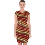 Waves Pattern Abstract Neutrals Capsleeve Drawstring Dress 