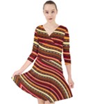 Waves Pattern Abstract Neutrals Quarter Sleeve Front Wrap Dress