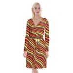 Waves Pattern Abstract Neutrals Long Sleeve Velvet Front Wrap Dress