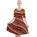 Waves Pattern Abstract Neutrals Quarter Sleeve A-Line Dress With Pockets