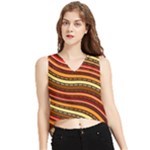 Waves Pattern Abstract Neutrals V-Neck Cropped Tank Top