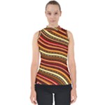 Waves Pattern Abstract Neutrals Mock Neck Shell Top