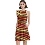 Waves Pattern Abstract Neutrals Cocktail Party Halter Sleeveless Dress With Pockets