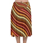 Waves Pattern Abstract Neutrals Velvet Flared Midi Skirt