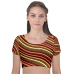 Waves Pattern Abstract Neutrals Velvet Short Sleeve Crop Top 