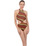 Waves Pattern Abstract Neutrals Halter Side Cut Swimsuit