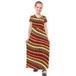 Waves Pattern Abstract Neutrals Kids  Short Sleeve Maxi Dress