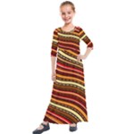 Waves Pattern Abstract Neutrals Kids  Quarter Sleeve Maxi Dress