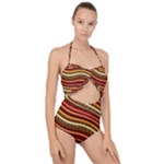 Waves Pattern Abstract Neutrals Scallop Top Cut Out Swimsuit