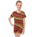 Waves Pattern Abstract Neutrals Kids  Mesh T-Shirt and Shorts Set