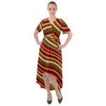 Waves Pattern Abstract Neutrals Front Wrap High Low Dress