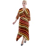 Waves Pattern Abstract Neutrals Quarter Sleeve Wrap Front Maxi Dress