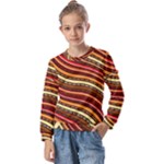 Waves Pattern Abstract Neutrals Kids  Long Sleeve T-Shirt with Frill 