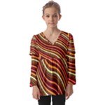 Waves Pattern Abstract Neutrals Kids  V Neck Casual Top