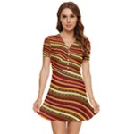 Waves Pattern Abstract Neutrals V-Neck High Waist Chiffon Mini Dress