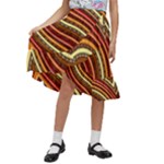 Waves Pattern Abstract Neutrals Kids  Ruffle Flared Wrap Midi Skirt