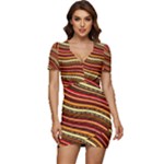 Waves Pattern Abstract Neutrals Low Cut Cap Sleeve Mini Dress