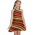 Waves Pattern Abstract Neutrals Kids  Halter Collar Waist Tie Chiffon Dress