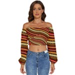 Waves Pattern Abstract Neutrals Long Sleeve Crinkled Weave Crop Top